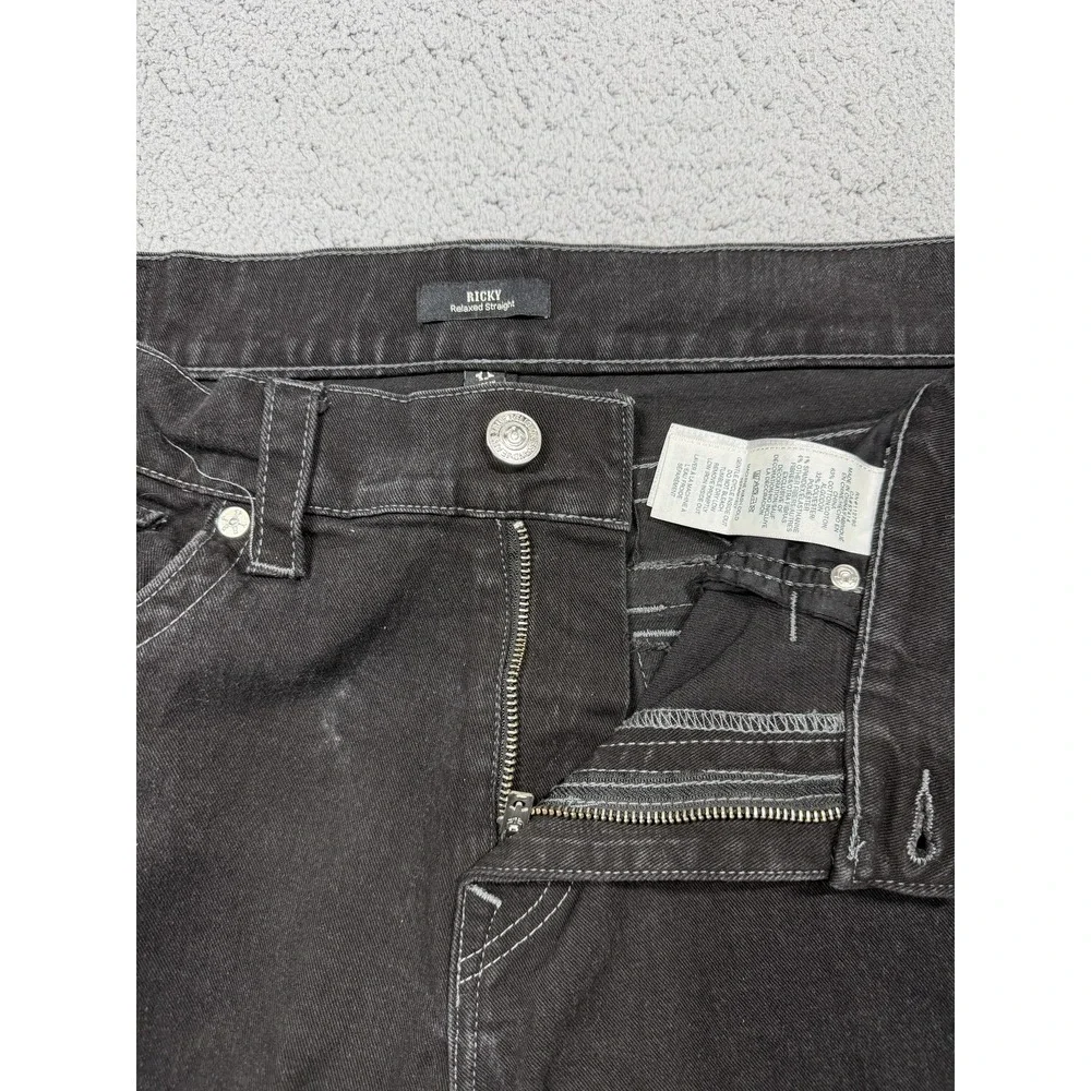 True Religion Ricky Jeans Mens 36x29 Relaxed‎ Straight Stretch Charcoal Wash